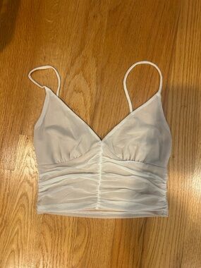 Blue Blush White Ruched Mesh Cropped Cami